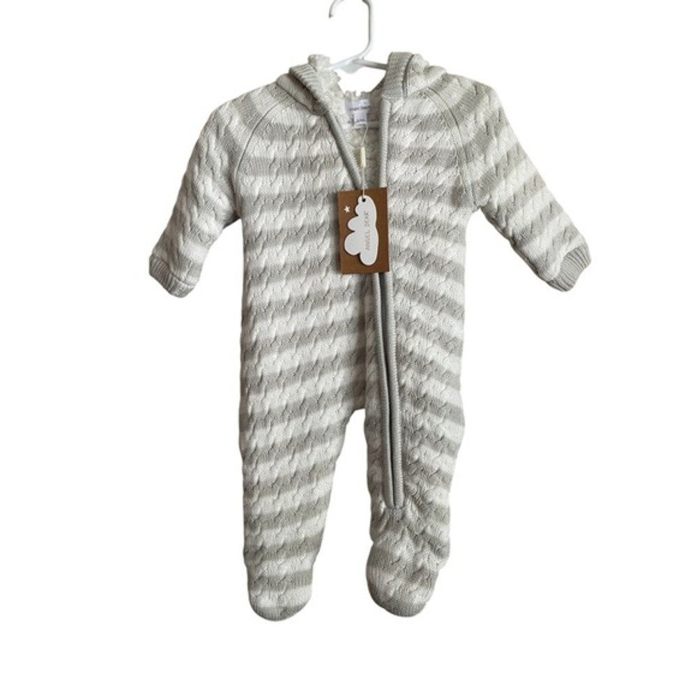 NWT Angel Dear 0-3M Chunky Hooded Cable Knit Sweater Onesie Snowsuit Sherpa Warm